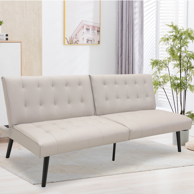 Ebern Designs Futon Sofa Bed Pu Leather Futon Couch Of 2 Seats